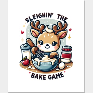 Sleighin' The Bake Game Christmas Reindeer Baking Posters and Art